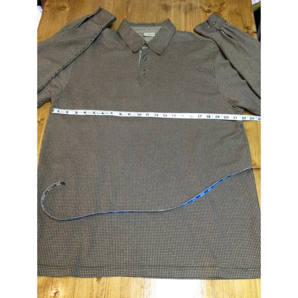 LL Bean Mens Houndstooth Long Sleeve Polo Shirt Size L Grandpa Preppy Old Money - Picture 7 of 8